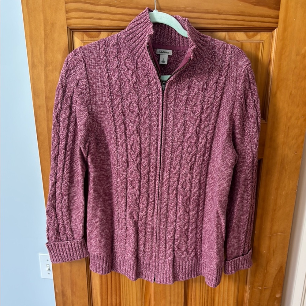 L.L. Bean Women's Purple Cable Knit Cardigan
